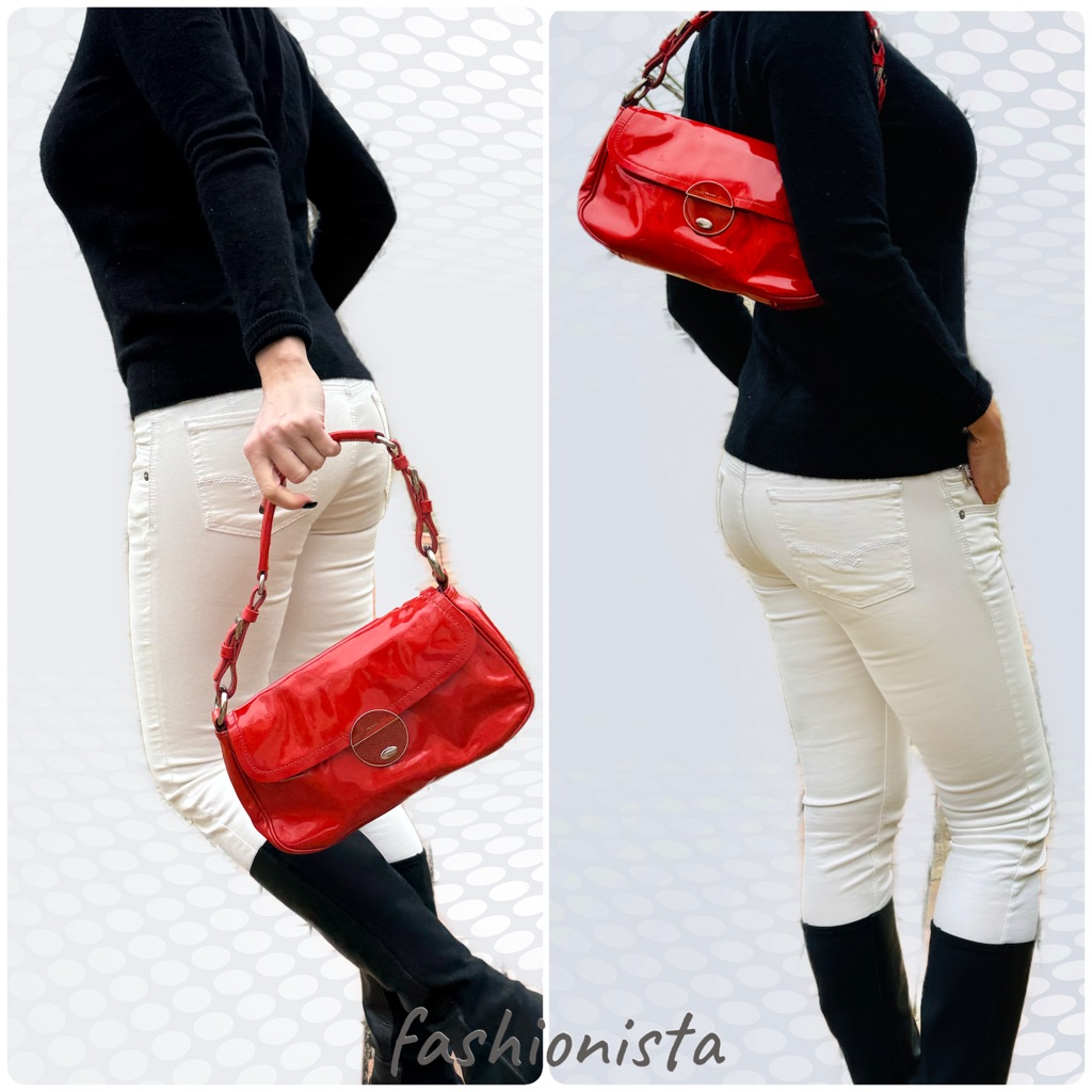 % Authentic Vintage Prada Small Shoulder Bag Patent Leather Hot Red
